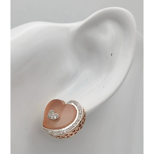 1007 - A Pretty Pair of Rose Gold Gilded Pink Nacre and White Spinel Stud Earrings, 1.7cm Wide. Combined Gr... 