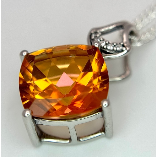 1021 - A Striking Sterling Silver Citrine and White Topaz Pendant Necklace, 46cm Length Chain. Pendant meas... 