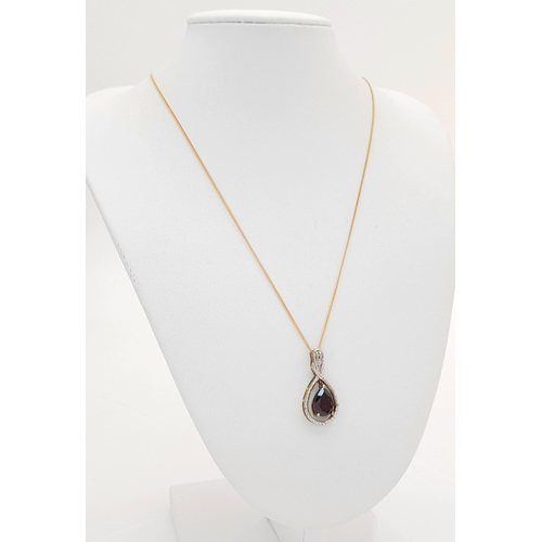 1040 - A 925 gilded silver Garnet and stone set pendant, set on a gilded silver necklace. Total weight 3.3G... 