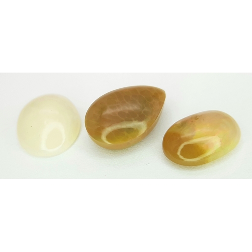 129 - A 6ctw White Fire Opal Gemstone Lot of 3 Pieces. Mixed Shapes. No certificate so as found. VC107.
