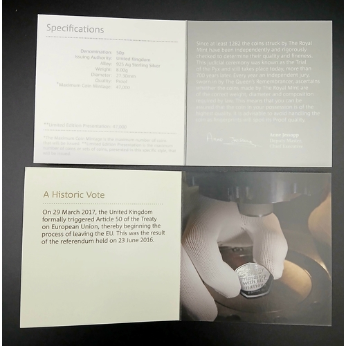 1030 - A Royal Mint Sterling Silver Proof 50p Coin - Withdrawal from the European Union. 8g. Comes with cas... 