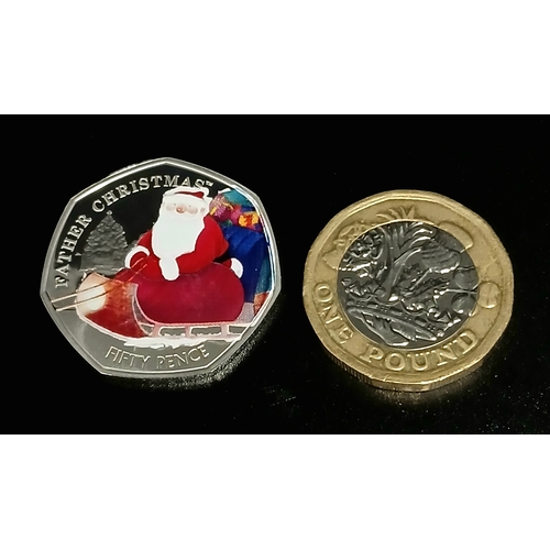 1044 - A Sterling Silver Proof 50p Coin Celebrating Father Christmas. Limited edition. 8g. Comes with case ... 