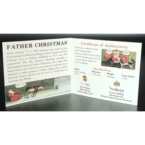 1044 - A Sterling Silver Proof 50p Coin Celebrating Father Christmas. Limited edition. 8g. Comes with case ... 
