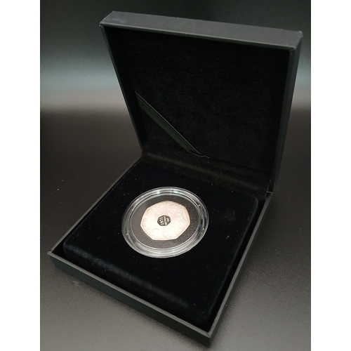 1058 - A Royal Mint Sterling Silver Proof 50p Coin. Commemorating the 50th anniversary of decimal day. Come... 