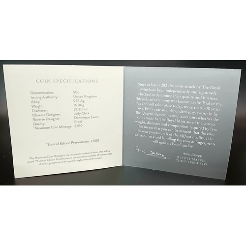 1058 - A Royal Mint Sterling Silver Proof 50p Coin. Commemorating the 50th anniversary of decimal day. Come... 