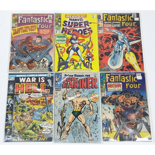 Six Vintage Marvel Comics Including 3 x Fantastic Four. Please refer to photos for finer points and condition.