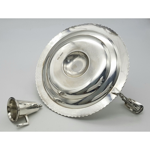 542 - A Mappin and Webb Sterling Silver Chamberstick Candle Holder. A round tray with decorative edge. Han... 