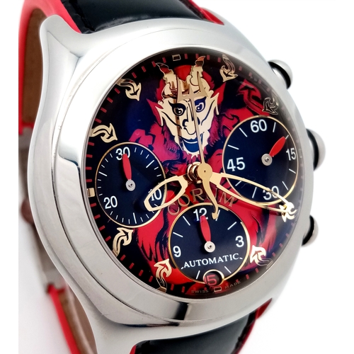 58 - A Corum Bubble 'Lucifer' Limited Edition Gents Watch. Only 666 made! Black patent leather strap with... 