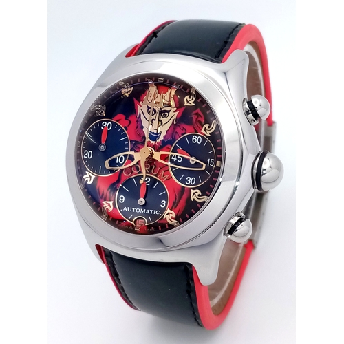 58 - A Corum Bubble 'Lucifer' Limited Edition Gents Watch. Only 666 made! Black patent leather strap with... 