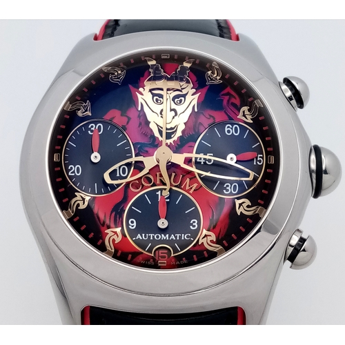 58 - A Corum Bubble 'Lucifer' Limited Edition Gents Watch. Only 666 made! Black patent leather strap with... 