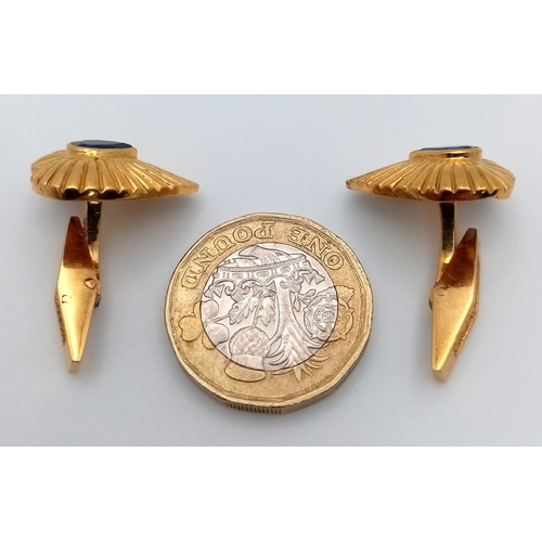 3 - A Pair of 18K Yellow Gold Heart-Shaped Cufflinks - Both having pear shaped set sapphires - c.1.2ctw.... 