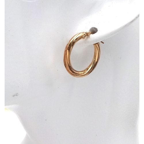 7 - Traditional 9 CARAT GOLD HOOP EARRINGS. Twist Design. 1.13 Grams. Approx 2.0 cm Diameter.
