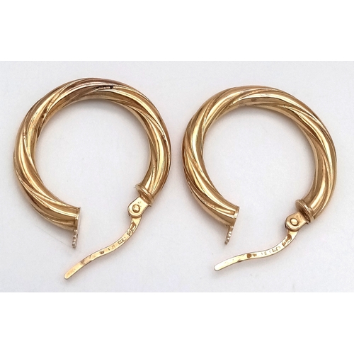 7 - Traditional 9 CARAT GOLD HOOP EARRINGS. Twist Design. 1.13 Grams. Approx 2.0 cm Diameter.