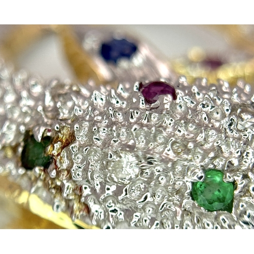 9 - A Gorgeous 18K Yellow Gold Gem-Set Dolphin Pendant. Diamond encrusted with emerald, ruby and sapphir... 
