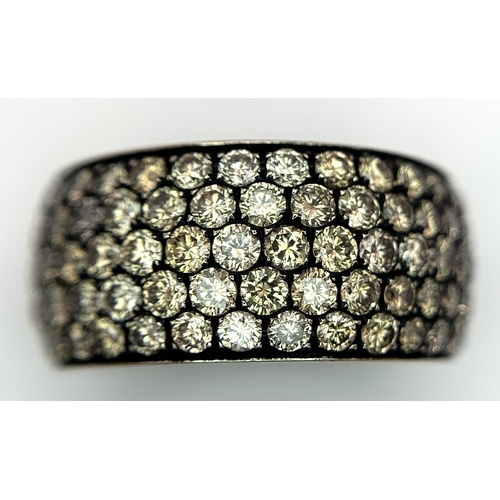13 - AN 18K GOLD, BLACK RHODIUMED, 5 ROW, DIAMOND RING. 2.73TCW, 8G, SIZE N. TAN 4003.
