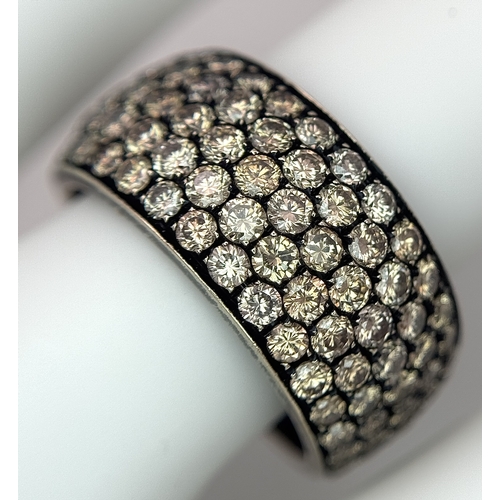 13 - AN 18K GOLD, BLACK RHODIUMED, 5 ROW, DIAMOND RING. 2.73TCW, 8G, SIZE N. TAN 4003.