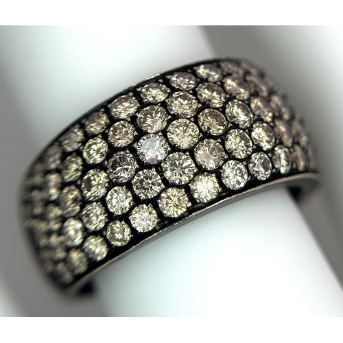 13 - AN 18K GOLD, BLACK RHODIUMED, 5 ROW, DIAMOND RING. 2.73TCW, 8G, SIZE N. TAN 4003.