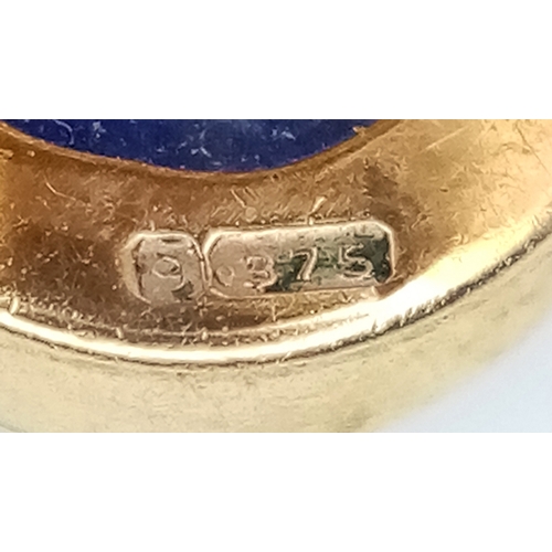 19 - A Lovely Vintage Pair of 9K Gold and Lapis Lazuli Cufflinks. 8.55g total weight.