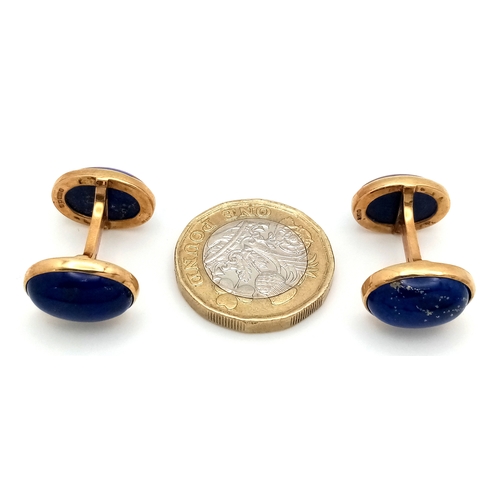 19 - A Lovely Vintage Pair of 9K Gold and Lapis Lazuli Cufflinks. 8.55g total weight.