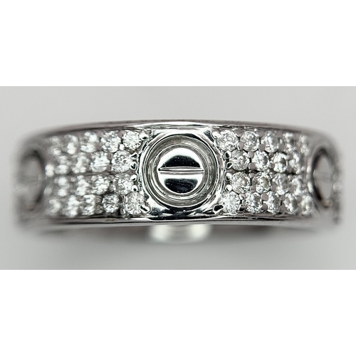20 - AN 18K WHITE GOLD, DIAMOND SET, SCREW DESIGN, BAND RING. 0.50 TCW, 10.1G, SIZE U. TAN 4007.