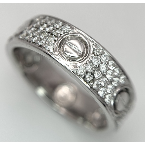 20 - AN 18K WHITE GOLD, DIAMOND SET, SCREW DESIGN, BAND RING. 0.50 TCW, 10.1G, SIZE U. TAN 4007.