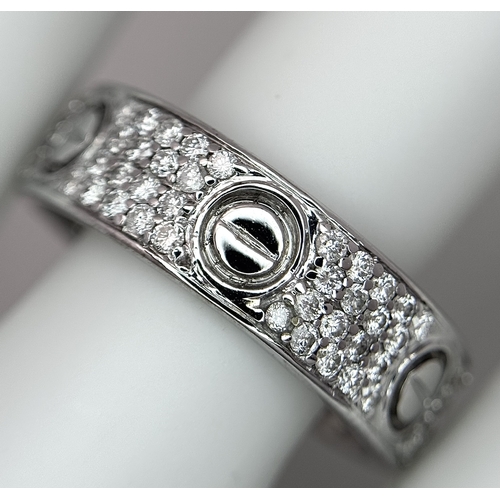 20 - AN 18K WHITE GOLD, DIAMOND SET, SCREW DESIGN, BAND RING. 0.50 TCW, 10.1G, SIZE U. TAN 4007.