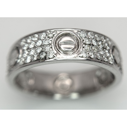 20 - AN 18K WHITE GOLD, DIAMOND SET, SCREW DESIGN, BAND RING. 0.50 TCW, 10.1G, SIZE U. TAN 4007.