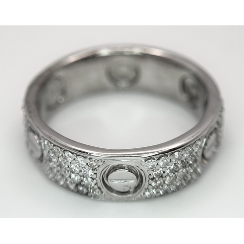 20 - AN 18K WHITE GOLD, DIAMOND SET, SCREW DESIGN, BAND RING. 0.50 TCW, 10.1G, SIZE U. TAN 4007.