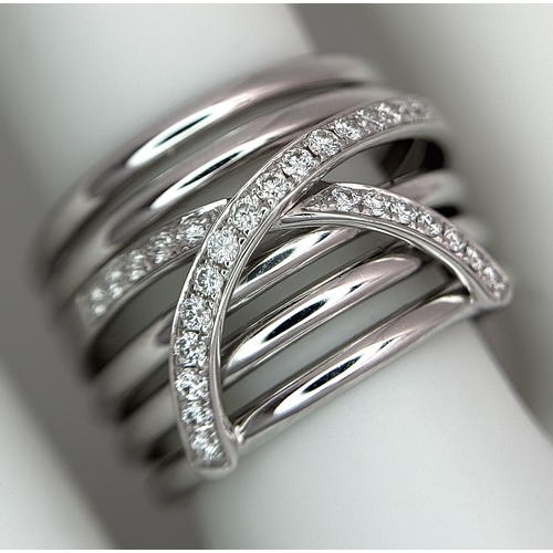 24 - AN 18K WHITE GOLD, 6 ROW, DIAMOND SET RING. 6.3G, SIZE P. 10110