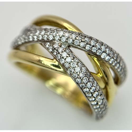 41 - AN 18K YELLOW GOLD, DIAMOND SET, CROSSOVER RING. 10.1G, SIZE N. 10109
