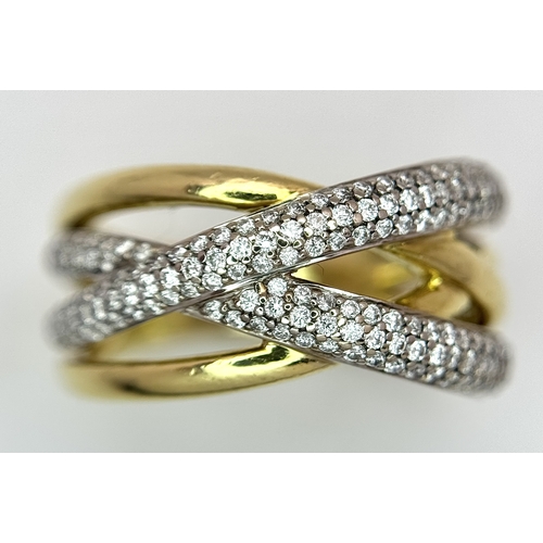 41 - AN 18K YELLOW GOLD, DIAMOND SET, CROSSOVER RING. 10.1G, SIZE N. 10109