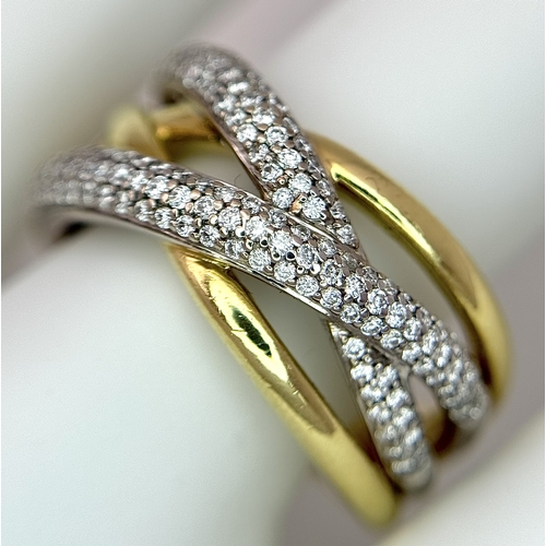 41 - AN 18K YELLOW GOLD, DIAMOND SET, CROSSOVER RING. 10.1G, SIZE N. 10109