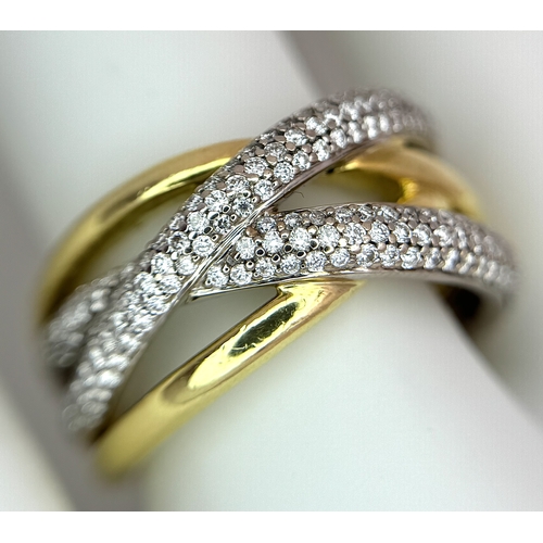 41 - AN 18K YELLOW GOLD, DIAMOND SET, CROSSOVER RING. 10.1G, SIZE N. 10109