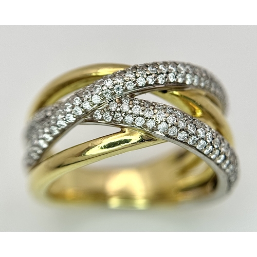 41 - AN 18K YELLOW GOLD, DIAMOND SET, CROSSOVER RING. 10.1G, SIZE N. 10109