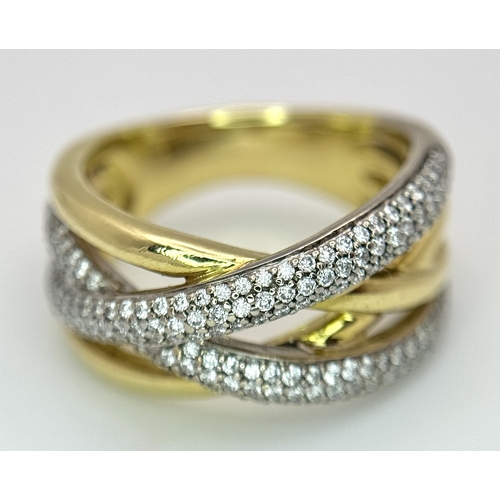 41 - AN 18K YELLOW GOLD, DIAMOND SET, CROSSOVER RING. 10.1G, SIZE N. 10109