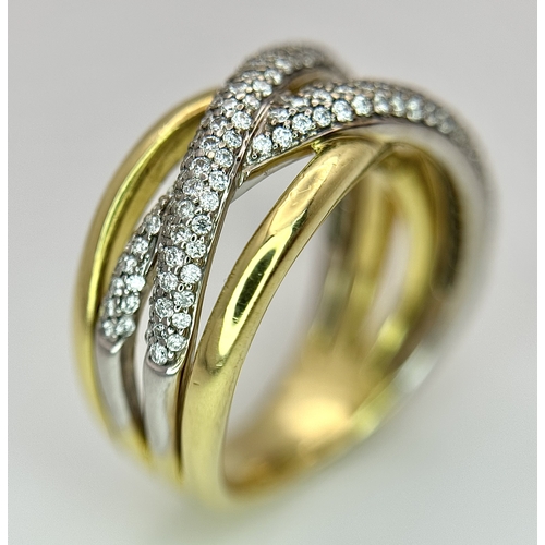 41 - AN 18K YELLOW GOLD, DIAMOND SET, CROSSOVER RING. 10.1G, SIZE N. 10109