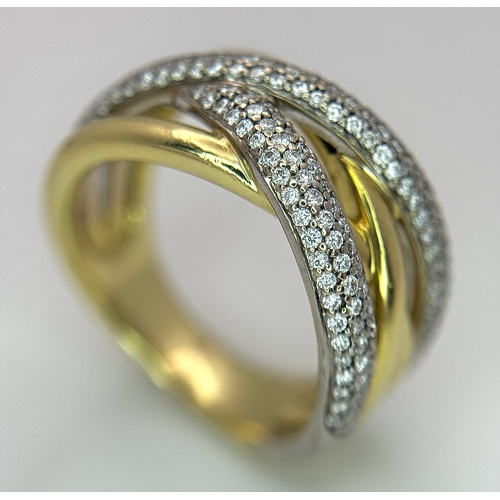 41 - AN 18K YELLOW GOLD, DIAMOND SET, CROSSOVER RING. 10.1G, SIZE N. 10109