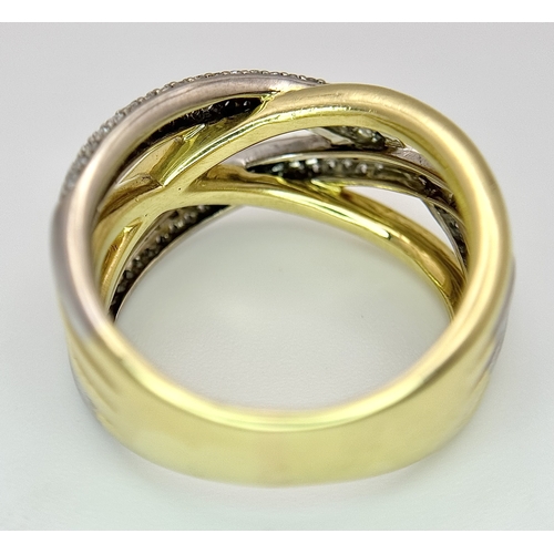 41 - AN 18K YELLOW GOLD, DIAMOND SET, CROSSOVER RING. 10.1G, SIZE N. 10109