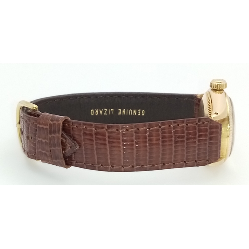 50 - A Vintage Rolex Oyster Perpetual Gold Cased Ladies Automatic Watch. Brown leather strap. Gold case -... 