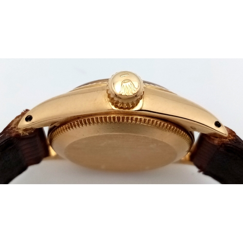 50 - A Vintage Rolex Oyster Perpetual Gold Cased Ladies Automatic Watch. Brown leather strap. Gold case -... 