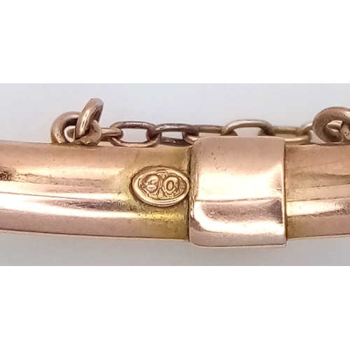56 - Fabulous Vintage 9 CARAT GOLD BANGLE. Set with large Oval Cut AMETHYST and Seed PEARLS. Complete wit... 