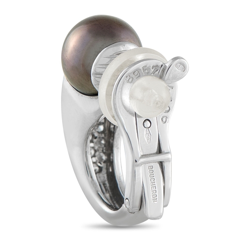 11 - A Boucheron 18K White Gold 0.35ct Diamond and Black Pearl Clip-On Earrings. These Boucheron white go... 