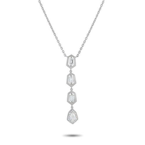 119 - An 18K White Gold 1.25ct Diamond Geometric Drop Necklace. A modern drop necklace in 18K white gold. ... 
