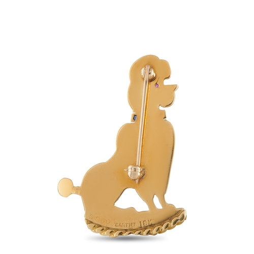 23 - WITHDRAWN-A Cartier 18K Yellow Gold Sapphire and Ruby Poodle Brooch. 18K Yellow Gold on this Cartier... 