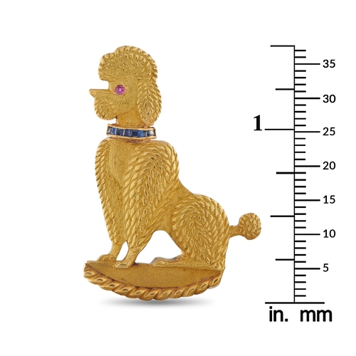 23 - WITHDRAWN-A Cartier 18K Yellow Gold Sapphire and Ruby Poodle Brooch. 18K Yellow Gold on this Cartier... 