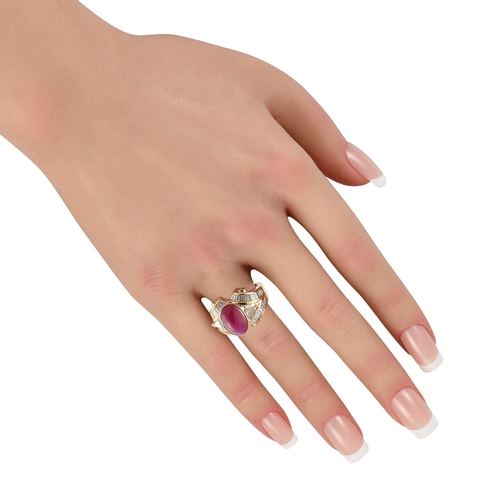 44 - WITHDRAWN-A Charles Krypell 18K Yellow Gold 2.25ct Diamond and Ruby Ring. The detailed 18K Yellow Go... 