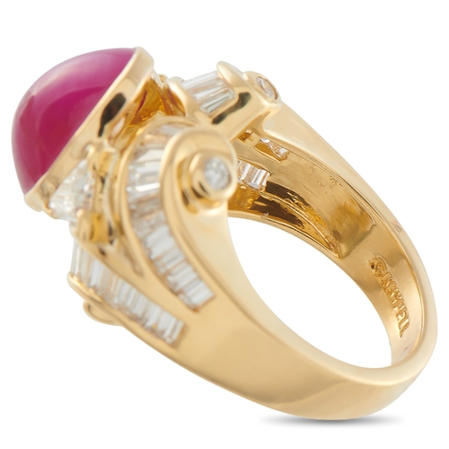 44 - WITHDRAWN-A Charles Krypell 18K Yellow Gold 2.25ct Diamond and Ruby Ring. The detailed 18K Yellow Go... 