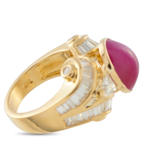 44 - WITHDRAWN-A Charles Krypell 18K Yellow Gold 2.25ct Diamond and Ruby Ring. The detailed 18K Yellow Go... 