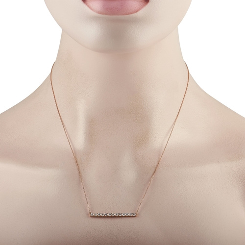 78 - An 18K Rose Gold 1.00 ct Diamond Bar Necklace. At the center of an 18 chain, a simple bar pendant me... 