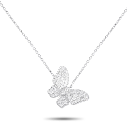 84 - An 18K White Gold 0.65ct Diamond Butterfly Necklace. Crafted entirely from 18K White Gold, it featur... 